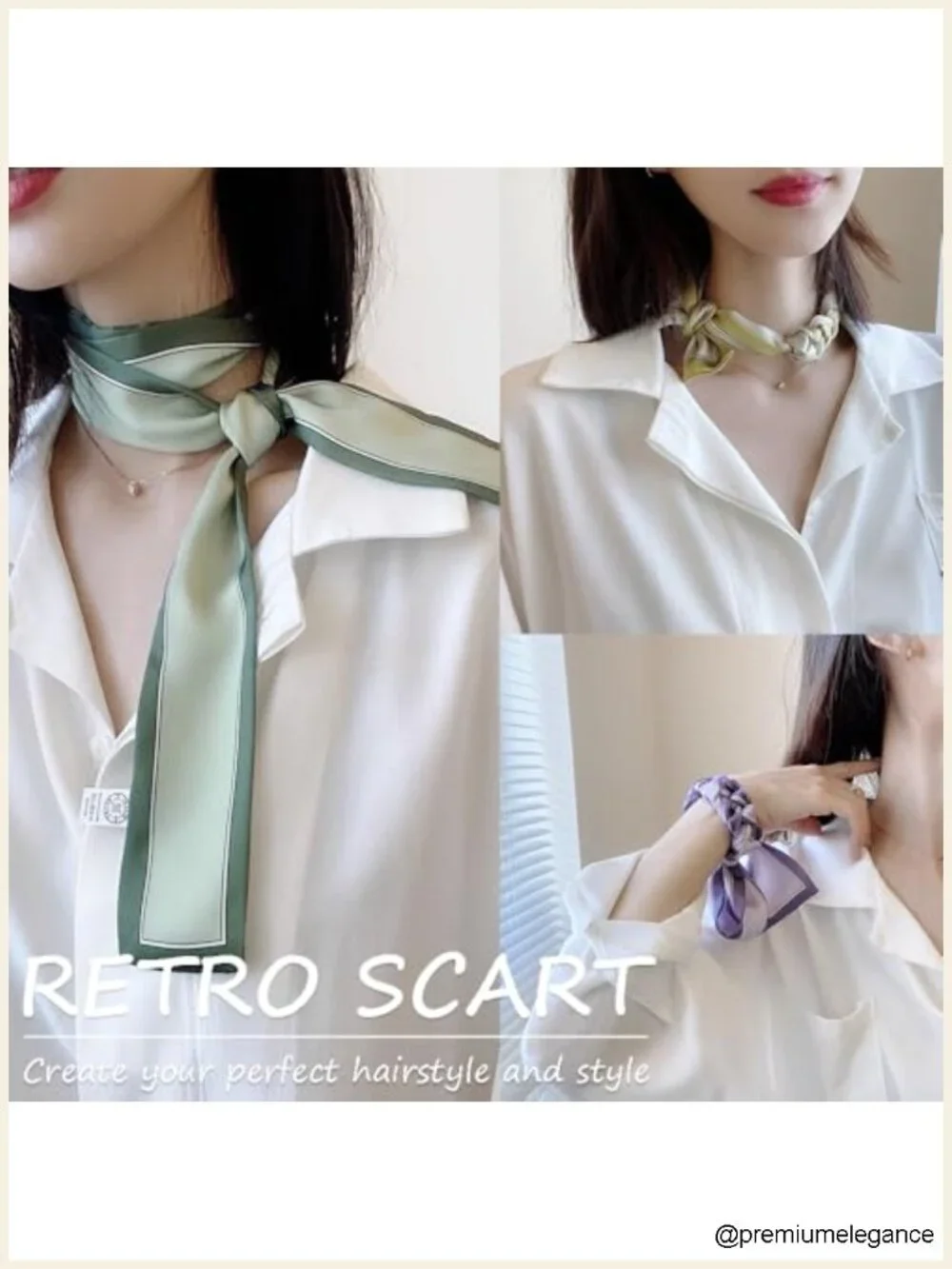Retro Floral Small Ribbon Silk Scarf Multi-Use Neck Head Hair Handbag